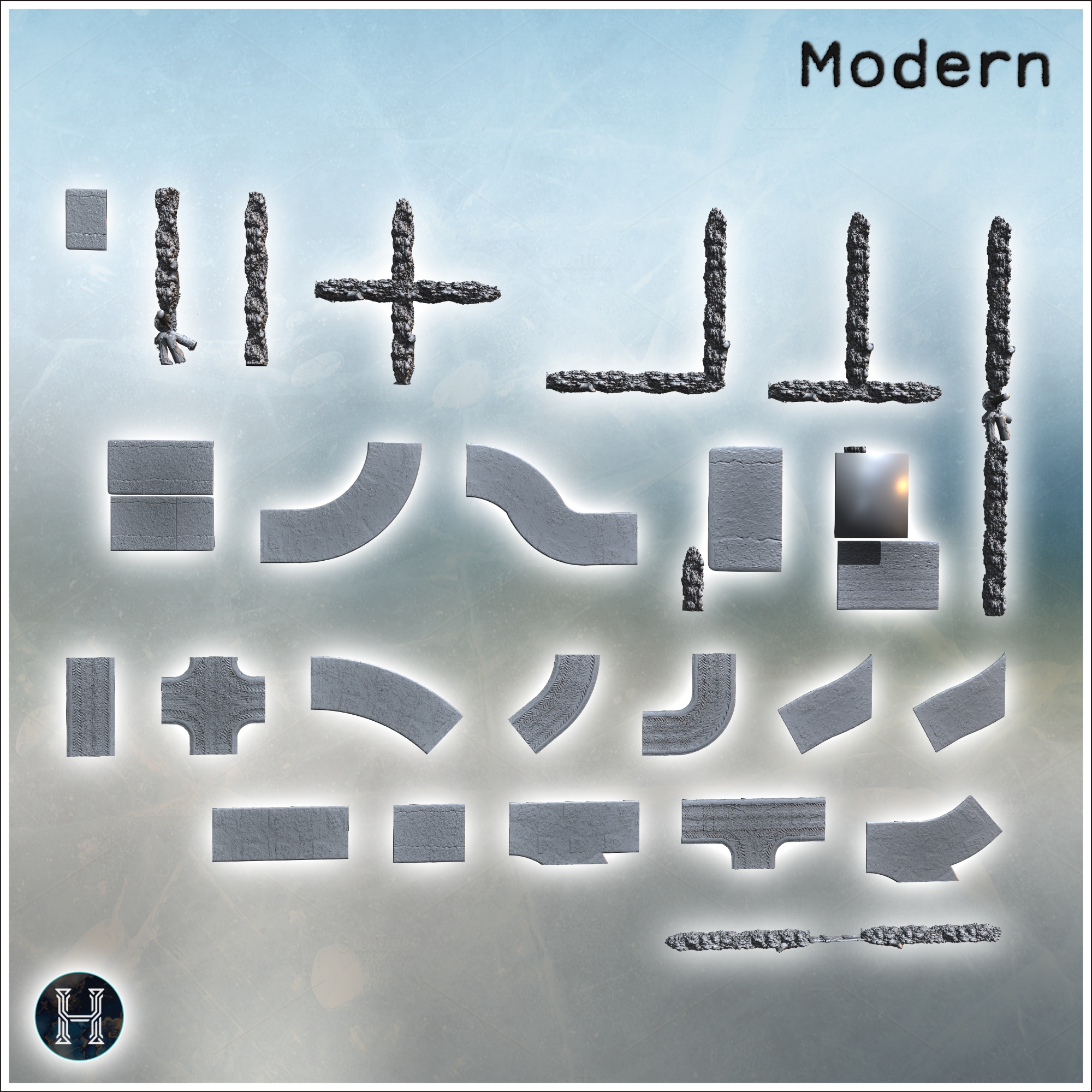 Set of snow-covered dirt roads with Normandy hedgerows 1944 (4) - Modern WW2 WW1 World War Diaroma Wargaming RPG Mini Hobby